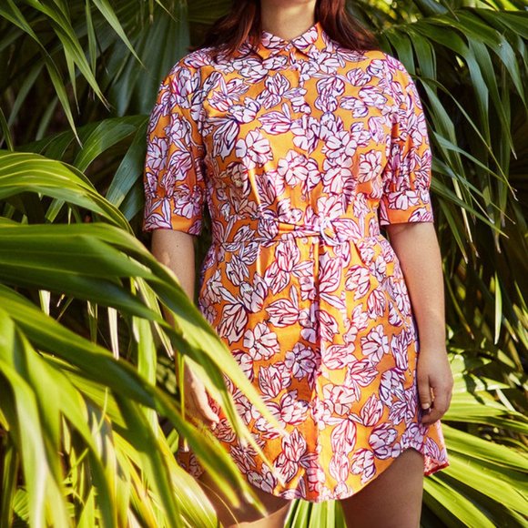 Eloquii Belted Puff Sleeve Hi/Lo Shirt Dress - Picture 1 of 7